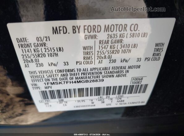 1FMSK7FH4MGB28839 2021 FORD EXPLORER Black Engine compartment view