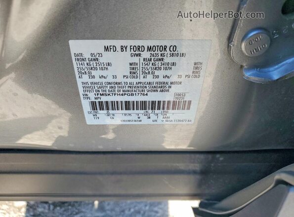 1FMSK7FH4PGB17764 2023 FORD EXPLORER Silver VIN կոդի պիտակի տեսք