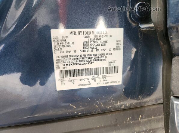 1FMSK7FH5LGA44317 2020 FORD EXPLORER Blue Սալոնի 360 աստիճան տեսք
