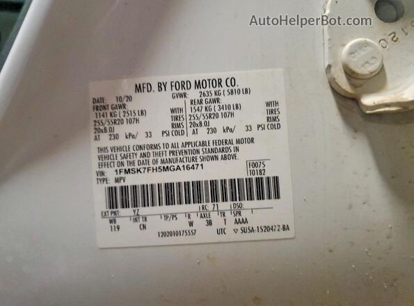 1FMSK7FH5MGA16471 2021 FORD EXPLORER White Widok komory silnika
