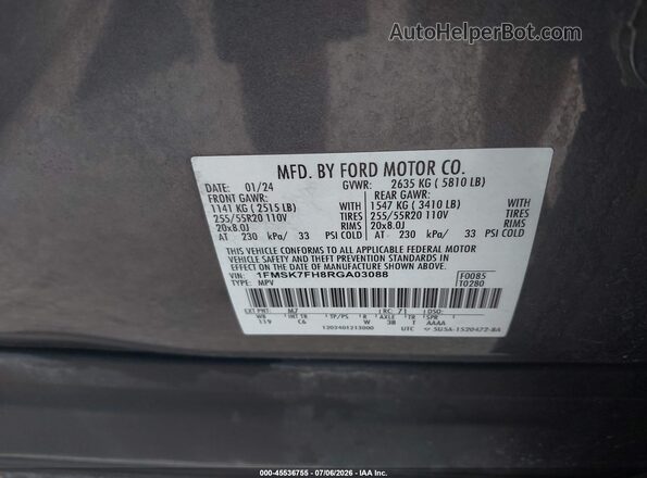 1FMSK7FH8RGA03088 2024 FORD EXPLORER Gray ძრავის განყოფილების ხედი