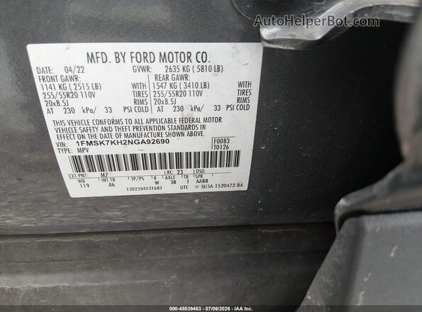 1FMSK7KH2NGA92690 2022 FORD EXPLORER Black Vista del compartimento del motor