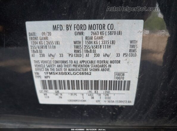 1FMSK8BBXLGC68562 2020 FORD EXPLORER Black Engine compartment view