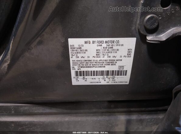 1FMSK8BBXPGC08058 2023 FORD EXPLORER Gray VIN կոդի պիտակի տեսք