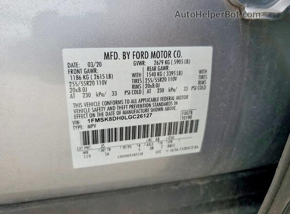1FMSK8DH0LGC26127 2020 FORD EXPLORER Silver Vista del compartimento del motor