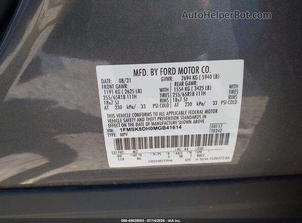 1FMSK8DH0MGB41614 2021 FORD EXPLORER Gray Widok komory silnika