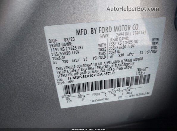 1FMSK8DH0PGA75750 2023 FORD EXPLORER Black Widok komory silnika