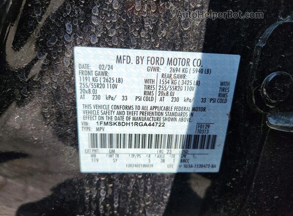 1FMSK8DH1RGA44722 2024 FORD EXPLORER Black VIN sticker view