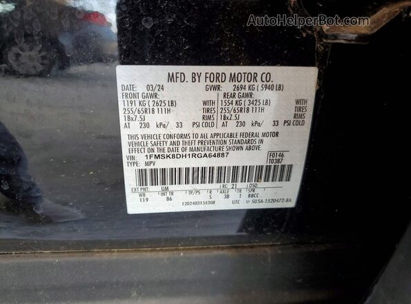 1FMSK8DH1RGA64887 2024 FORD EXPLORER Black Vista del compartimento del motor