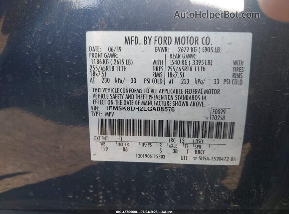 1FMSK8DH2LGA08576 2020 FORD EXPLORER Blue Widok komory silnika