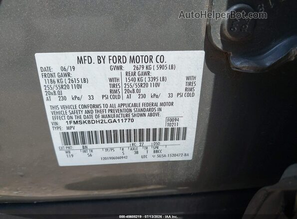 1FMSK8DH2LGA11770 2020 FORD EXPLORER Beige Engine compartment view