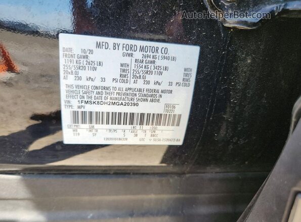 1FMSK8DH2MGA20390 2021 FORD EXPLORER Black VIN կոդի պիտակի տեսք
