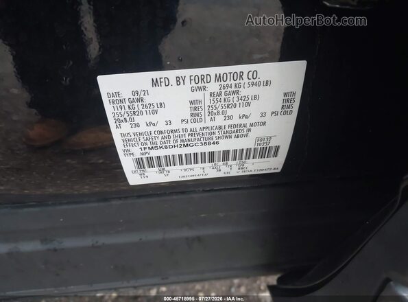 1FMSK8DH2MGC38846 2021 FORD EXPLORER Черный Вид подкапотного пространства