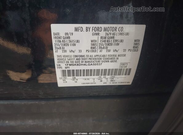 1FMSK8DH4LGA50537 2020 FORD EXPLORER Black Engine compartment view