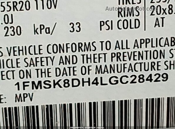 1FMSK8DH4LGC28429 2020 FORD EXPLORER Красный Вид подкапотного пространства