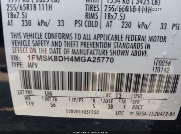 1FMSK8DH4MGA25770 2021 FORD EXPLORER Black Շարժիչի բաժամունքի տեսք