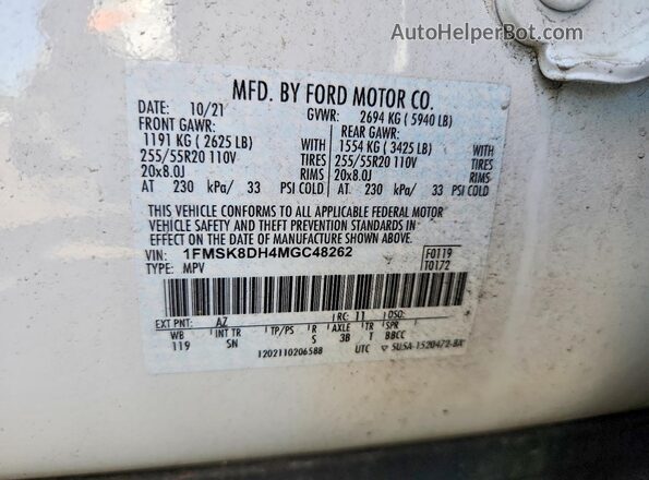 1FMSK8DH4MGC48262 2021 FORD EXPLORER White Widok naklejki z numerem VIN