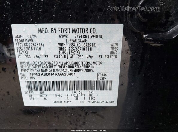 1FMSK8DH4RGA20401 2024 FORD EXPLORER Black Вид підкапотного простору