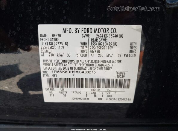 1FMSK8DH5MGA03275 2021 FORD EXPLORER Black Engine compartment view