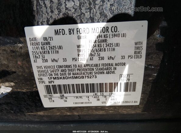 1FMSK8DH5MGB75273 2021 FORD EXPLORER Black Շարժիչի բաժամունքի տեսք