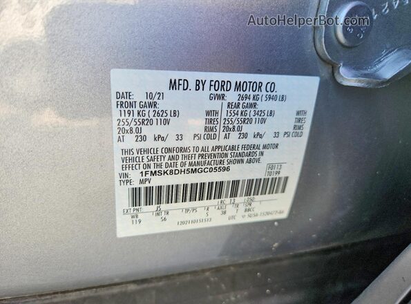 1FMSK8DH5MGC05596 2021 FORD EXPLORER Silver VIN կոդի պիտակի տեսք