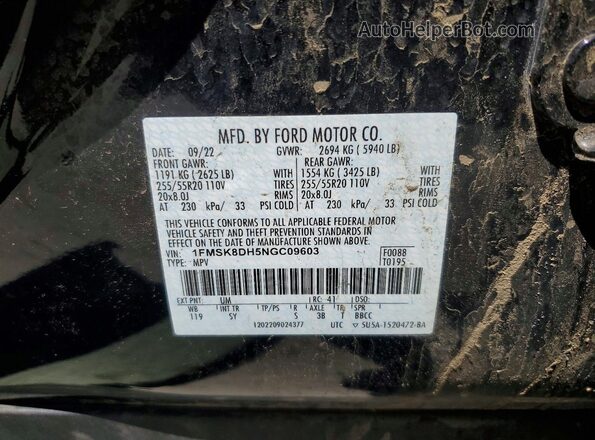 1FMSK8DH5NGC09603 2022 FORD EXPLORER Black VIN կոդի պիտակի տեսք
