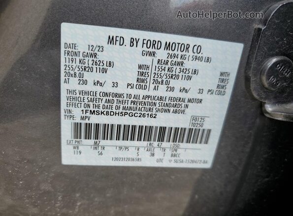 1FMSK8DH5PGC26162 2023 FORD EXPLORER Charcoal Widok naklejki z numerem VIN