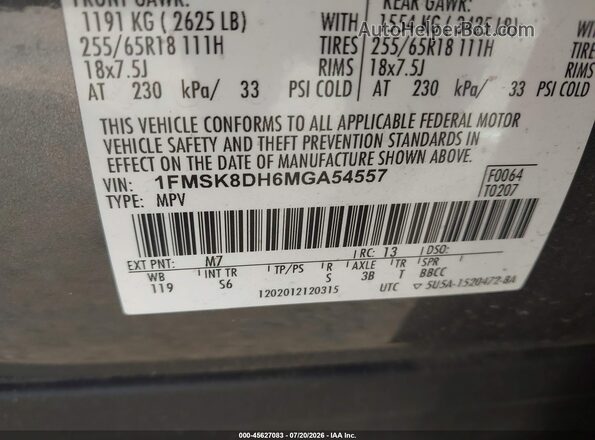 1FMSK8DH6MGA54557 2021 FORD EXPLORER Gray Engine compartment view