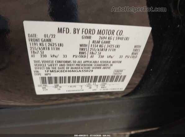1FMSK8DH6NGA55029 2022 FORD EXPLORER Black Շարժիչի բաժամունքի տեսք