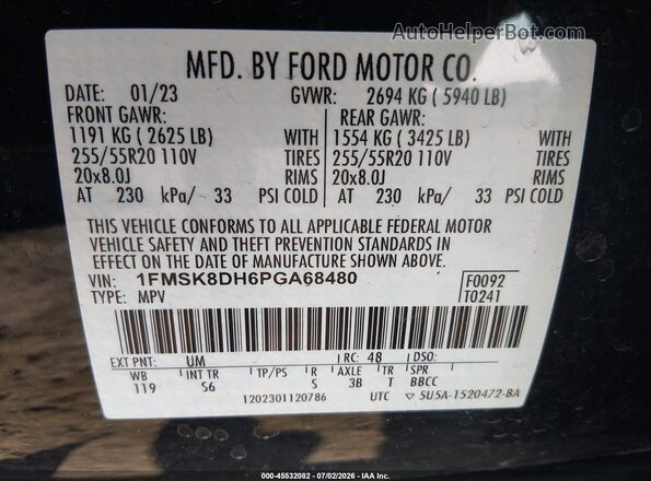1FMSK8DH6PGA68480 2023 FORD EXPLORER Черный Вид подкапотного пространства