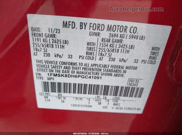 1FMSK8DH6PGC41091 2023 FORD EXPLORER Красный Вид подкапотного пространства