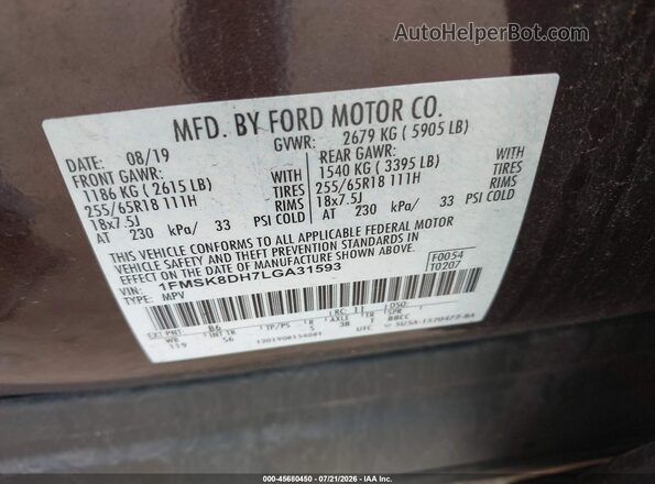 1FMSK8DH7LGA31593 2020 FORD EXPLORER Red Widok komory silnika