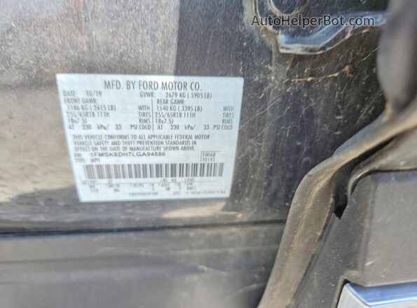1FMSK8DH7LGA94886 2020 FORD EXPLORER Charcoal Widok naklejki z numerem VIN