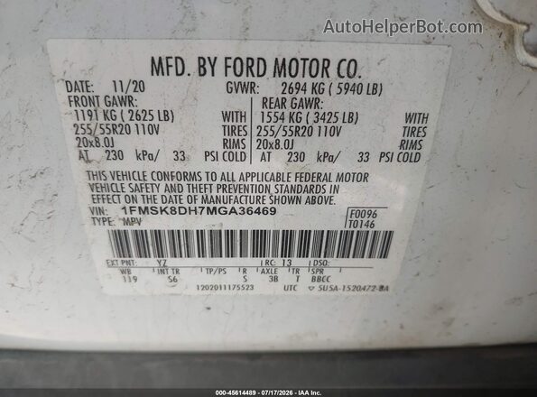 1FMSK8DH7MGA36469 2021 FORD EXPLORER Белый Вид подкапотного пространства