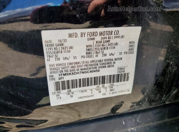 1FMSK8DH7NGC40450 2022 FORD EXPLORER Black VIN sticker view