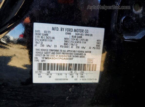 1FMSK8DH7PGA60307 2023 FORD EXPLORER Black Widok wnętrza 360 stopni