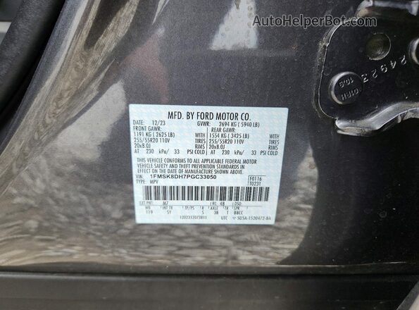1FMSK8DH7PGC33050 2023 FORD EXPLORER Gray Vista de la etiqueta del VIN