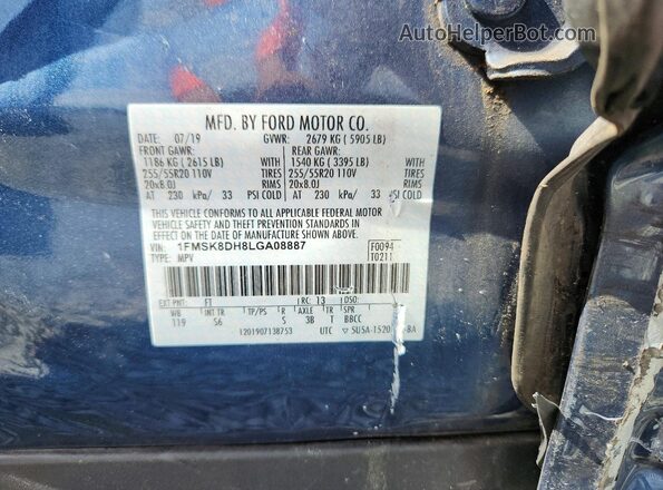 1FMSK8DH8LGA08887 2020 FORD EXPLORER Blue VIN կոդի պիտակի տեսք
