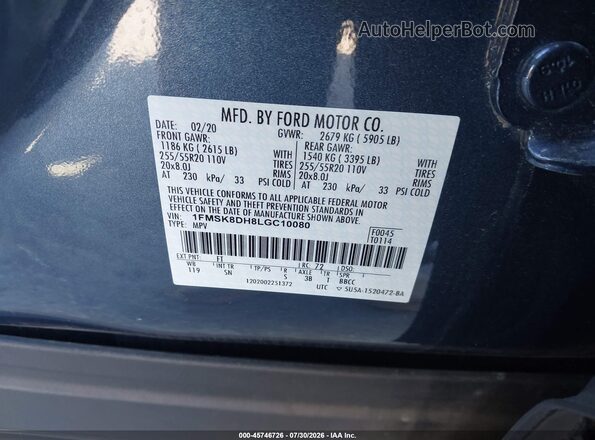 1FMSK8DH8LGC10080 2020 FORD EXPLORER Синий Вид подкапотного пространства