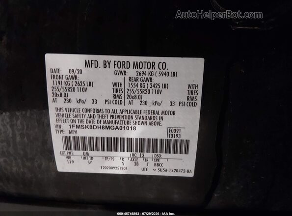 1FMSK8DH8MGA01018 2021 FORD EXPLORER Black Engine compartment view