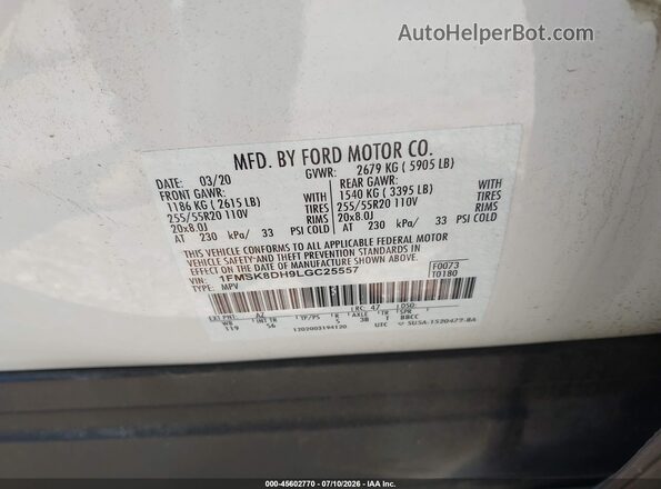 1FMSK8DH9LGC25557 2020 FORD EXPLORER White Widok komory silnika