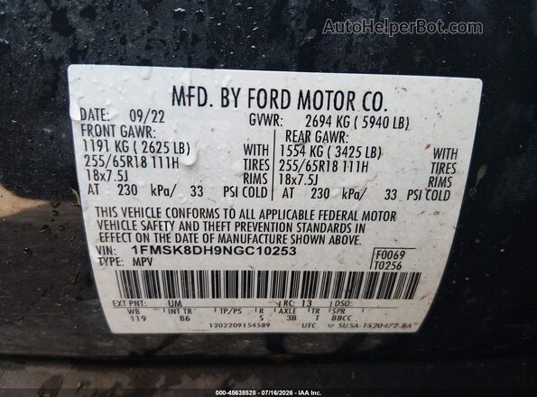 1FMSK8DH9NGC10253 2022 FORD EXPLORER Black Շարժիչի բաժամունքի տեսք