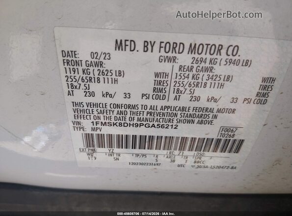 1FMSK8DH9PGA56212 2023 FORD EXPLORER Белый Вид подкапотного пространства