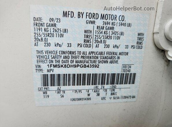 1FMSK8DH9PGB43592 2023 FORD EXPLORER White Vista del compartimento del motor