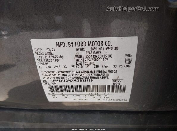 1FMSK8DHXMGB32189 2021 FORD EXPLORER Gray Widok komory silnika
