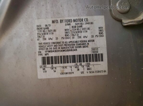 1FMSK8DHXMGB88245 2021 FORD EXPLORER Silver Вид підкапотного простору