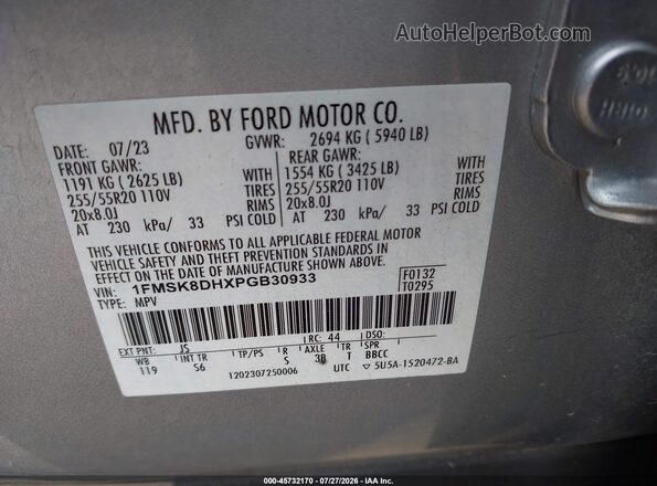 1FMSK8DHXPGB30933 2023 FORD EXPLORER Gray Vista del compartimento del motor