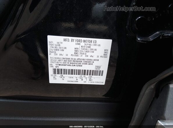 1FMSK8FH0LGA12560 2020 FORD EXPLORER Black Engine compartment view