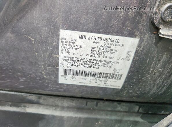 1FMSK8FH0MGB03538 2021 FORD EXPLORER Gray Vista de la etiqueta del VIN