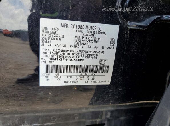 1FMSK8FH1RGA04363 2024 FORD EXPLORER Черный Панорамный вид салона 360°